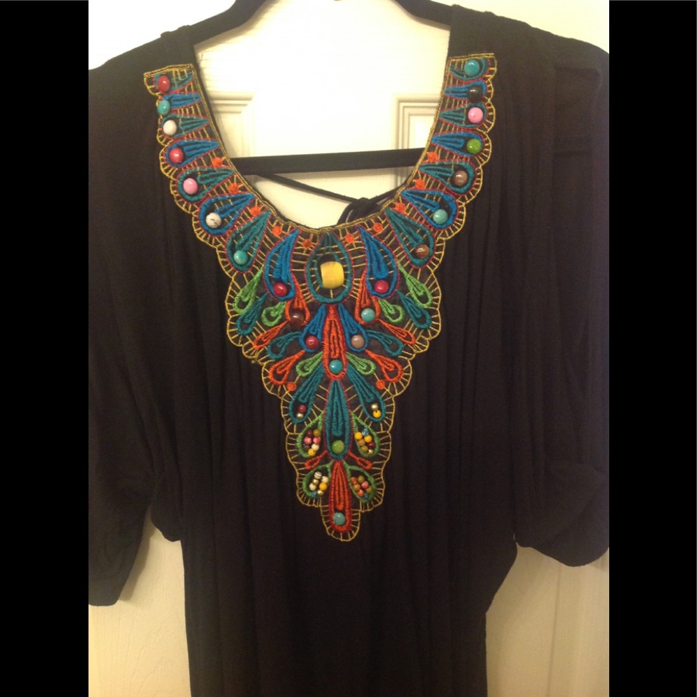 Black beaded Cold-Shoulder Dolman XL Top - Picture 1 of 7